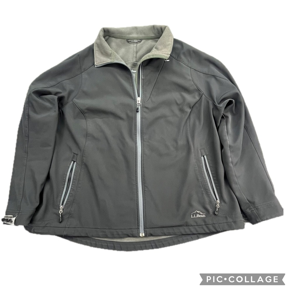 LL Bean Women Softshell Jacket Full Zip Gray 2X Regular Water Resistant